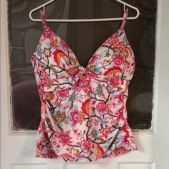 Free Country Women’s Floral Pink and White Tankini Spaghetti Strap Top Size 16 - Picture 1 of 7